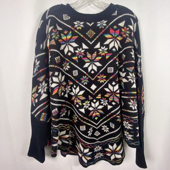 LOANA Girl Sleeved Knit Poncho One Size Ribbed Cuffs Multicolor Indie Hipster - Picture 7 of 10